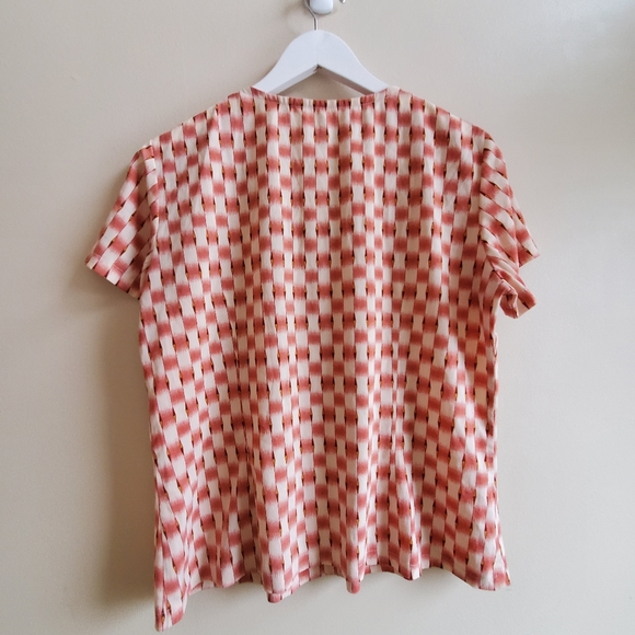 Vintage adorable blouse geometric pattern with little bow L - Picture 2 of 4
